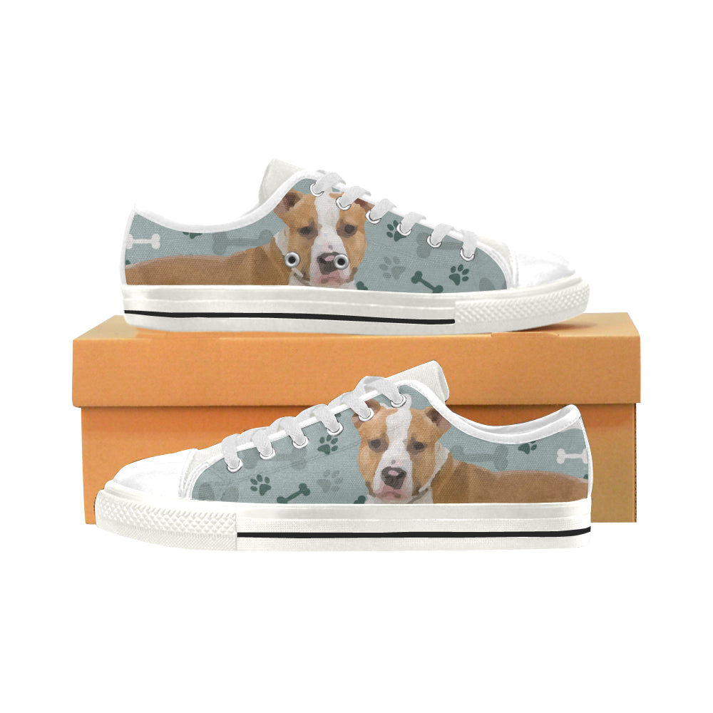 American Staffordshire Terrier White Low Top Canvas Shoes for Kid