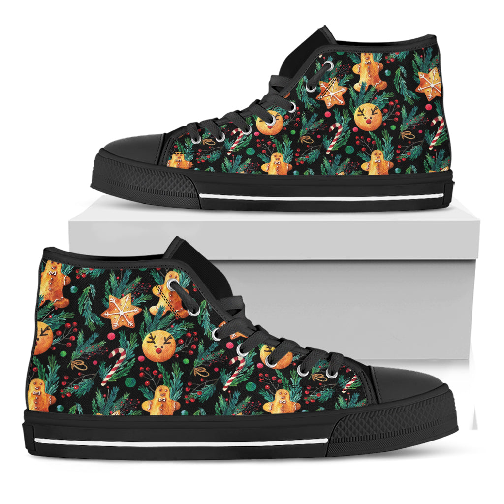 Watercolor Gingerbread Pattern Print Black High Top Shoes