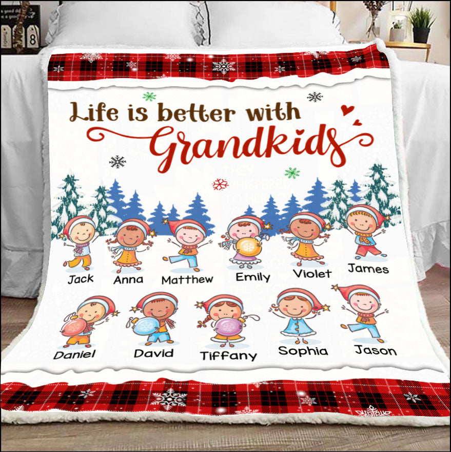 Grandkid Xmas Blanket, Life Is Better With Grandkids Personalized Blanket, Christmas Gift