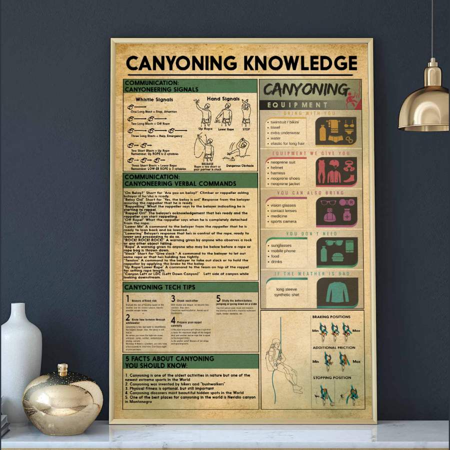 Wozoro Unframed Poster Wall Art Canyoning Knowledge Size 11×17, 16×24, 24×36 inch