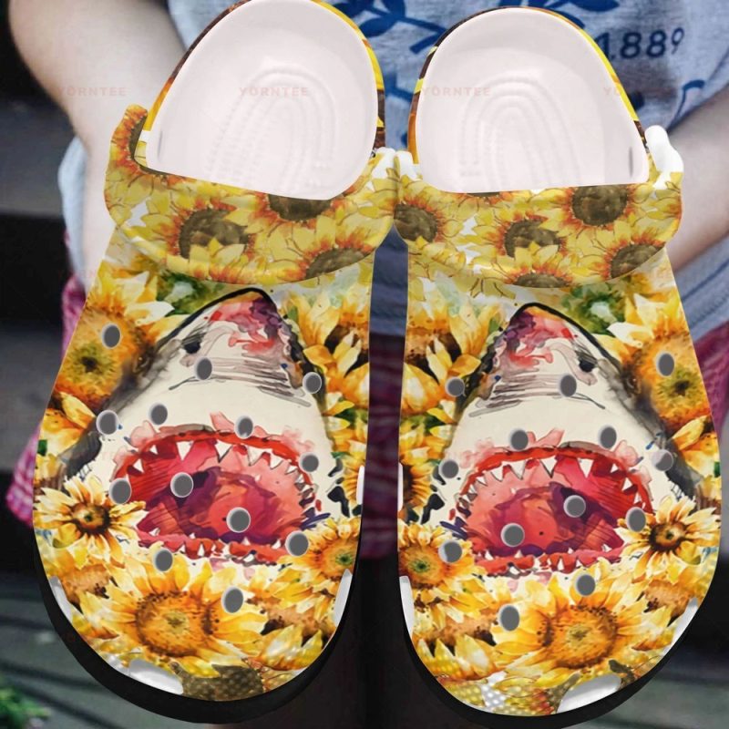 Shark Watercolor Sunflower Gift For Lover Rubber clog Shoes Comfy Footwear