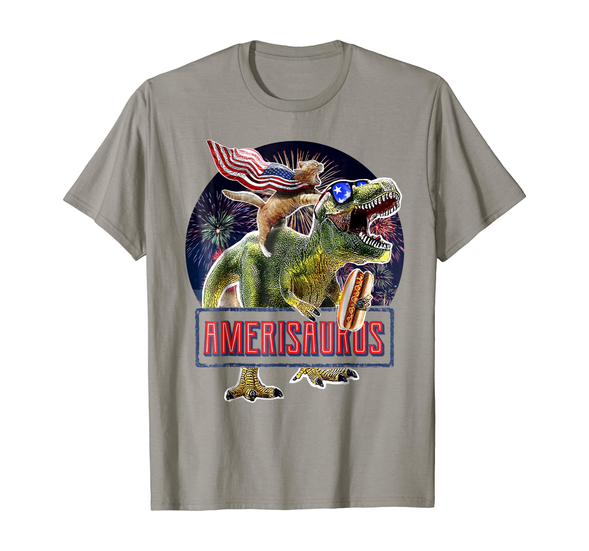 Dinosaur Amerisaurus Rex Cat 4th of July American Flag Shirt