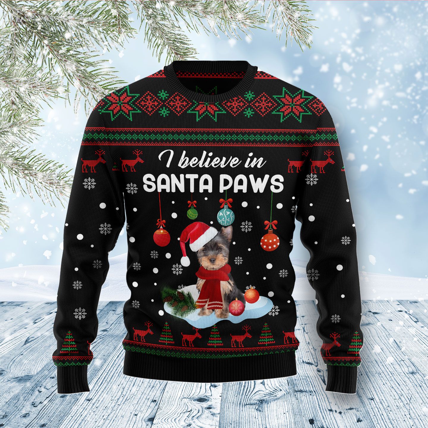 Yorkshire Terrier Santa Paw D2810 Ugly Christmas Sweater