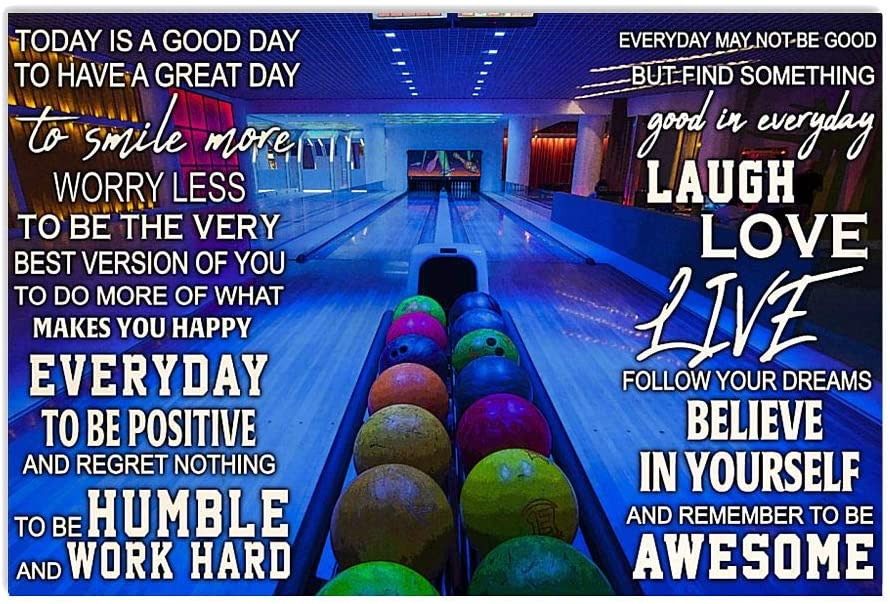 Vintage Bowling Alley – Good Day Find Something Find Good Follow Your Dreams Poster Art Print      Home Decor Gift For Men Women Family Friend On Birthday Xmas