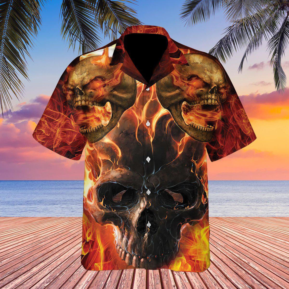 Burning Skull Hawaii Shirt For Men And Women Ha43082