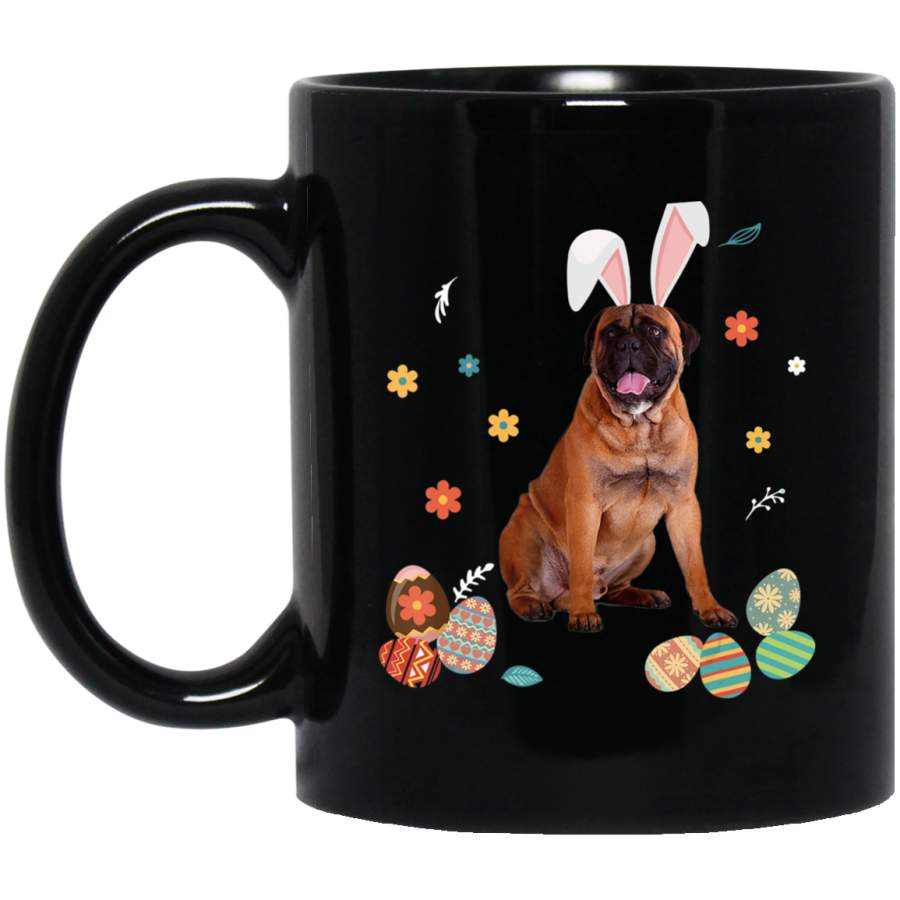 Bullmastiff Bunny Rabbit Happy Easter Day 11oz 15oz Black Mug Happy Easter Day Funny Colors Eggs Bunny Ears Peeps Cute