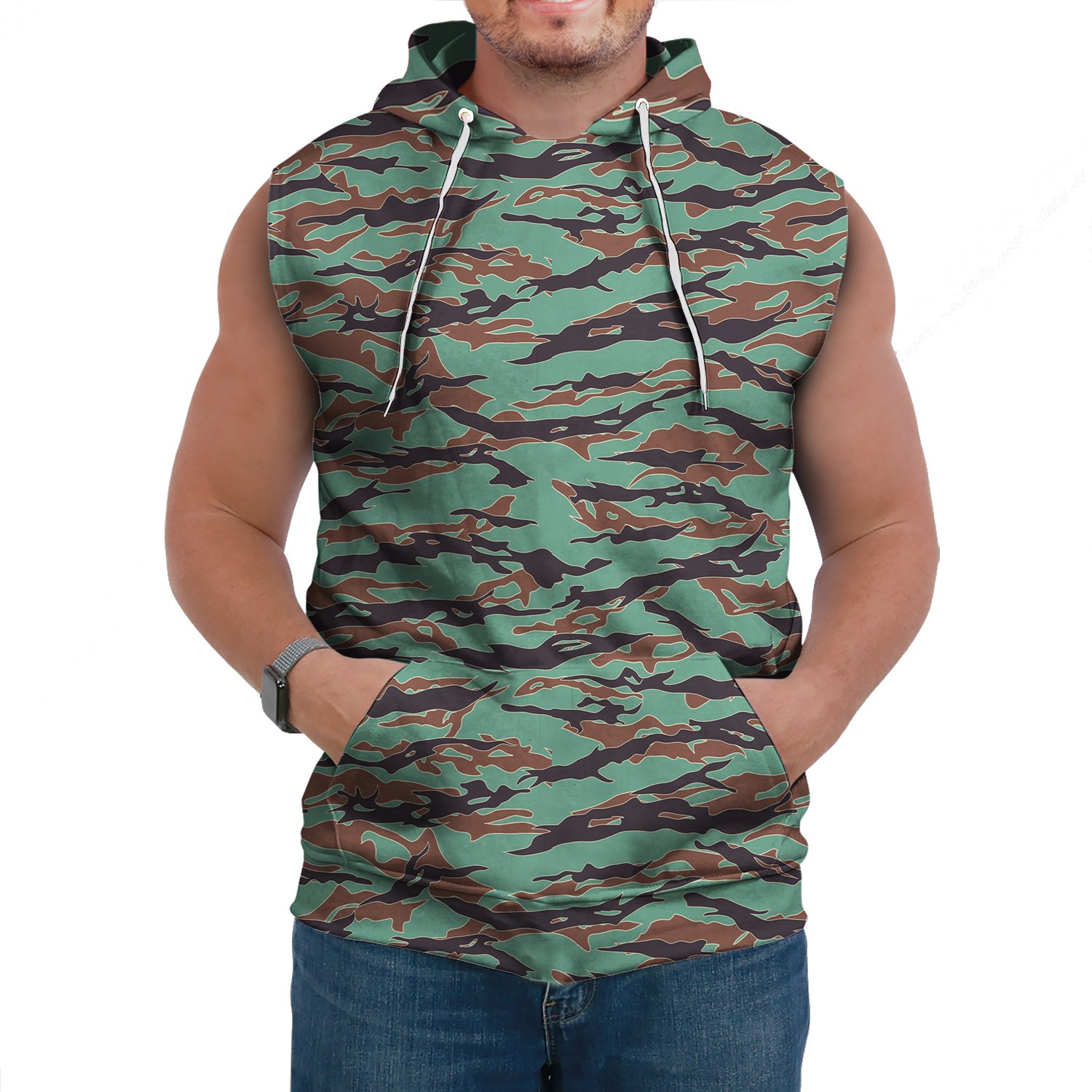 Army Guyana Tiger Stripe Camouflage Seamless Sleeveless Hoodie A27 