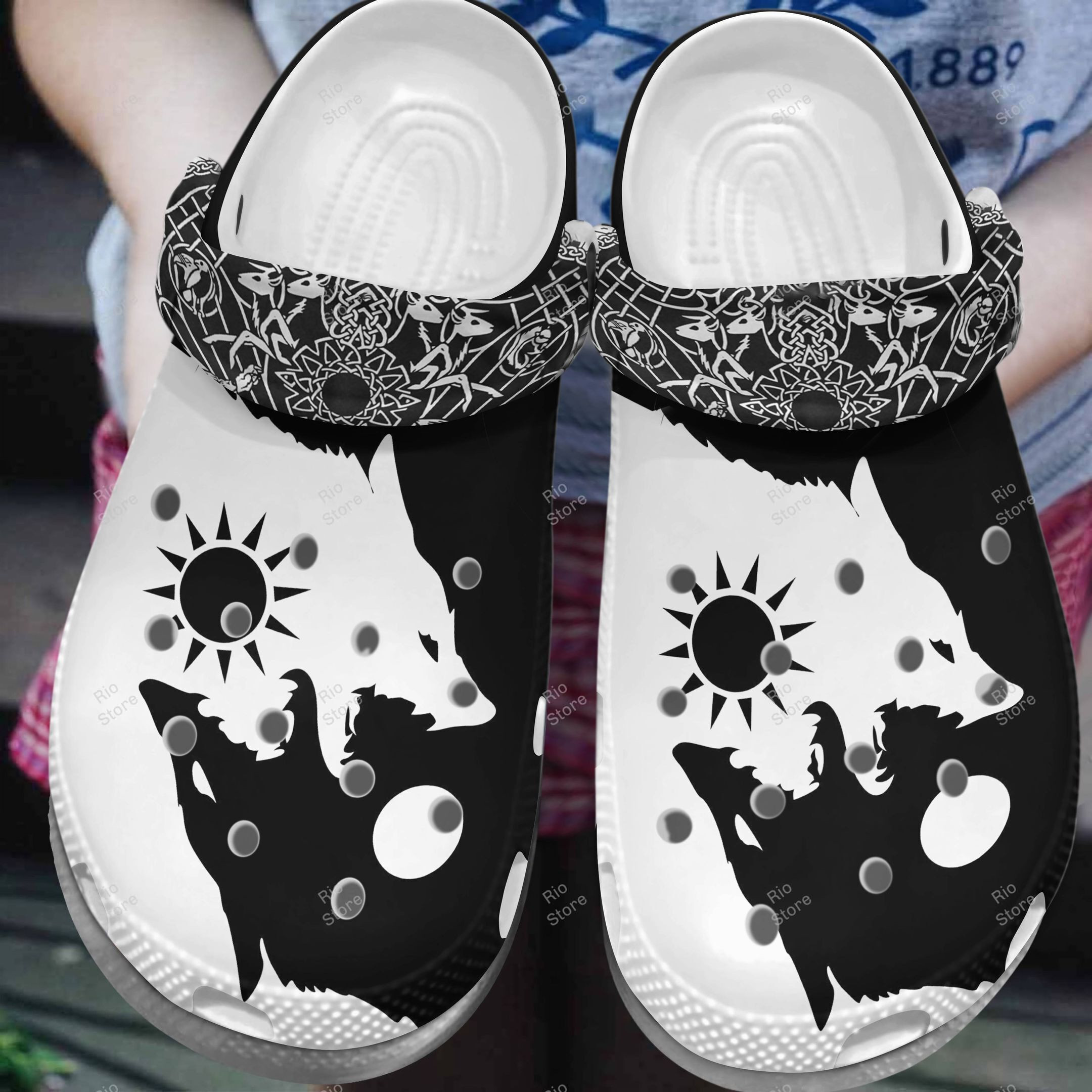 Viking Wolf B&W Norse Fenrir Clog Shoes #Kv