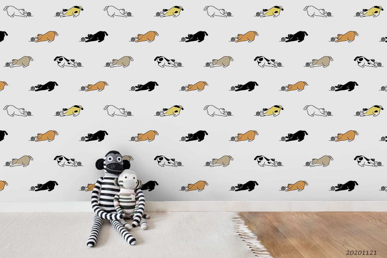 3D Cartoon Hand Drawn Colorful Cat Animal Pattern Wall Mural Wallpaper Lxl