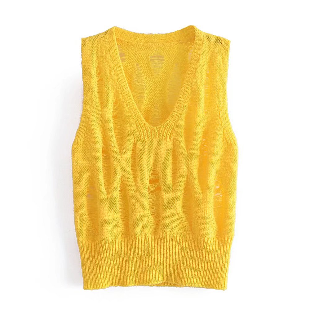 Spring 2022 New Women’s Fashion Leisure Hole Decorative Knitted Vest Top alx