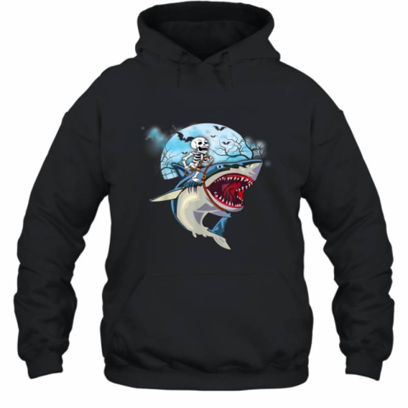 Skeleton Riding Shark Funny Halloween shirt Hoodie