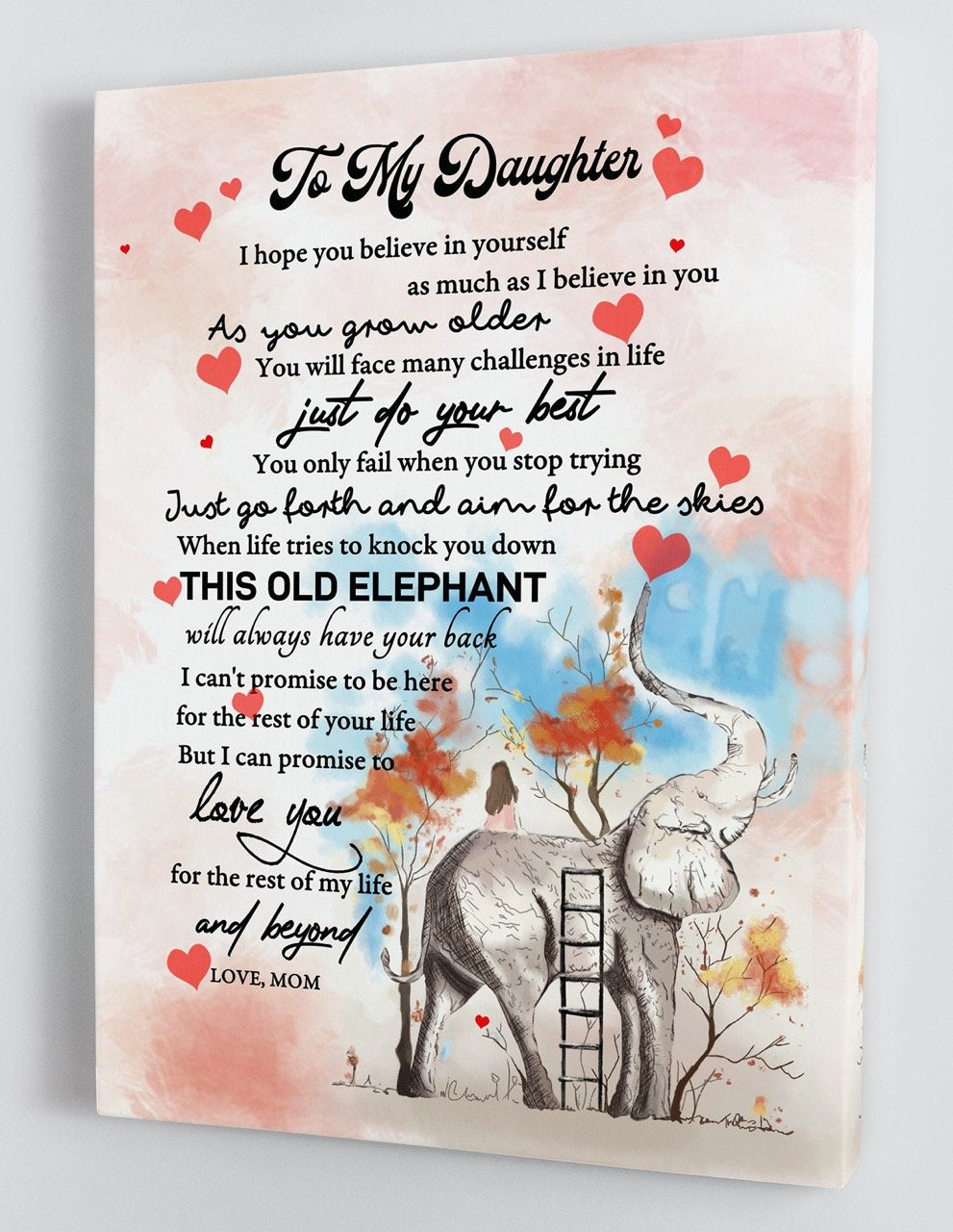 To My Daughter – From Mom – Elephant Framed Canvas Gift Md017