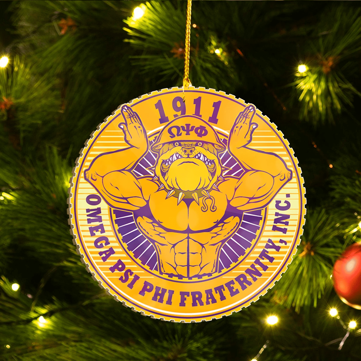 Getteestore Ornament – Omega Psi Phi 1911 Bulldog Handsign Custom Shape Ornament A31