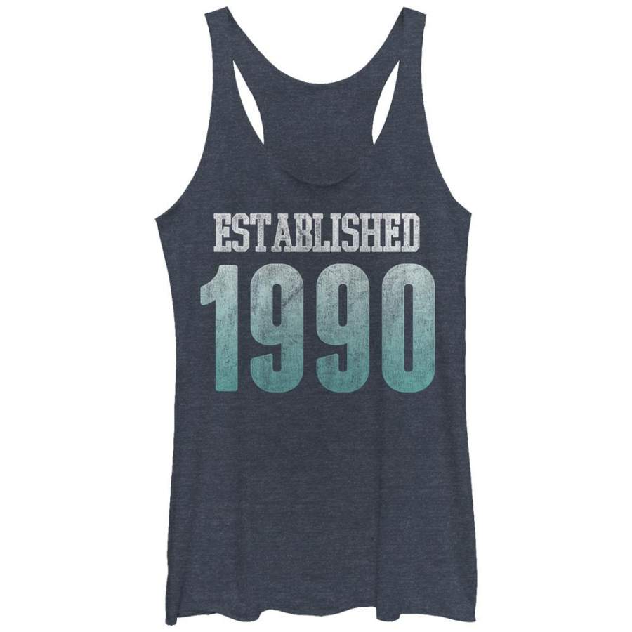 CHIN UP Women’s Established 1990  Racerback Tank Navy Blue Heather