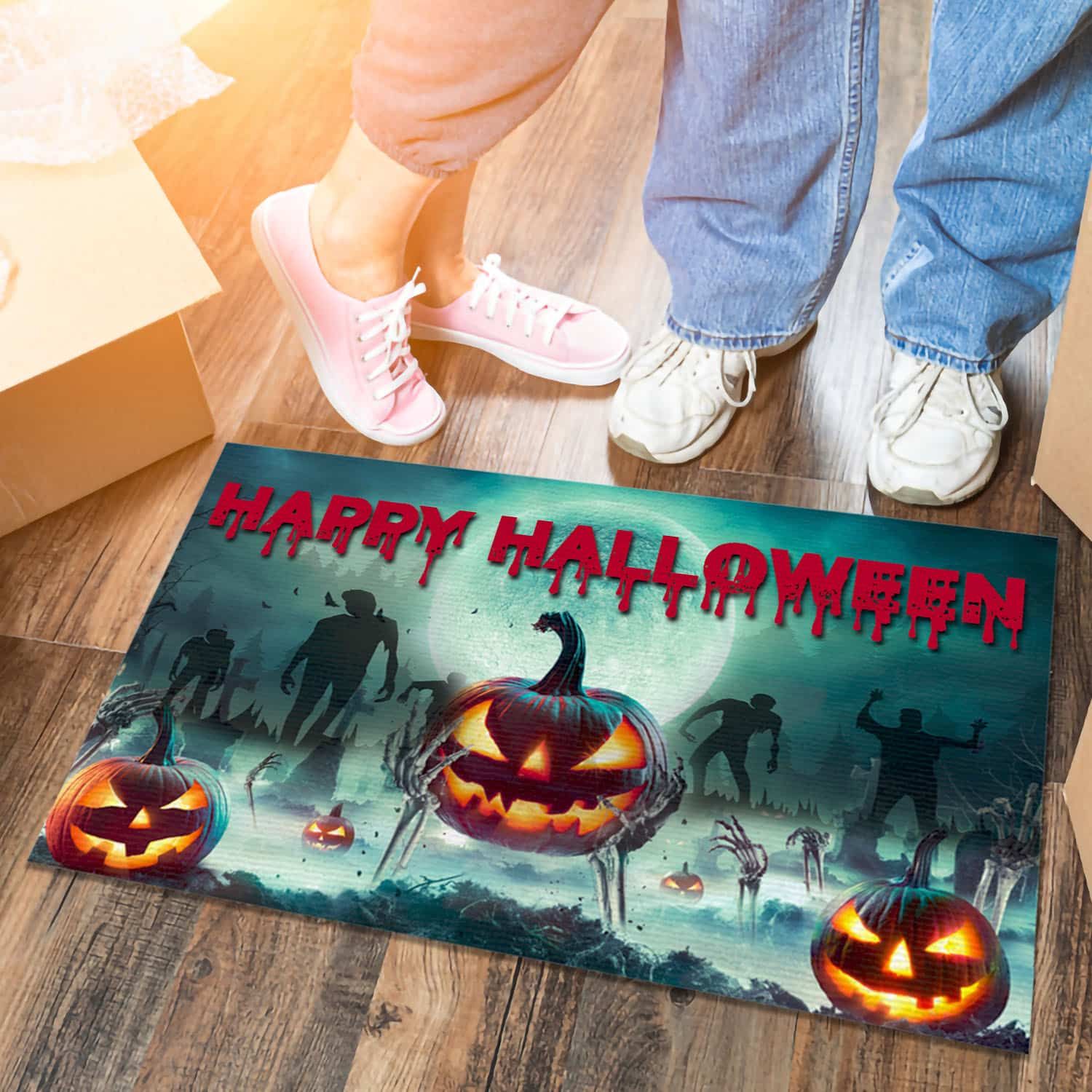 Happy Halloween Bat Zombie Outdoor Indoor Doormat – Spooky Horror Pumpkin Jack O Lantern Door Mat Rug Evg43284