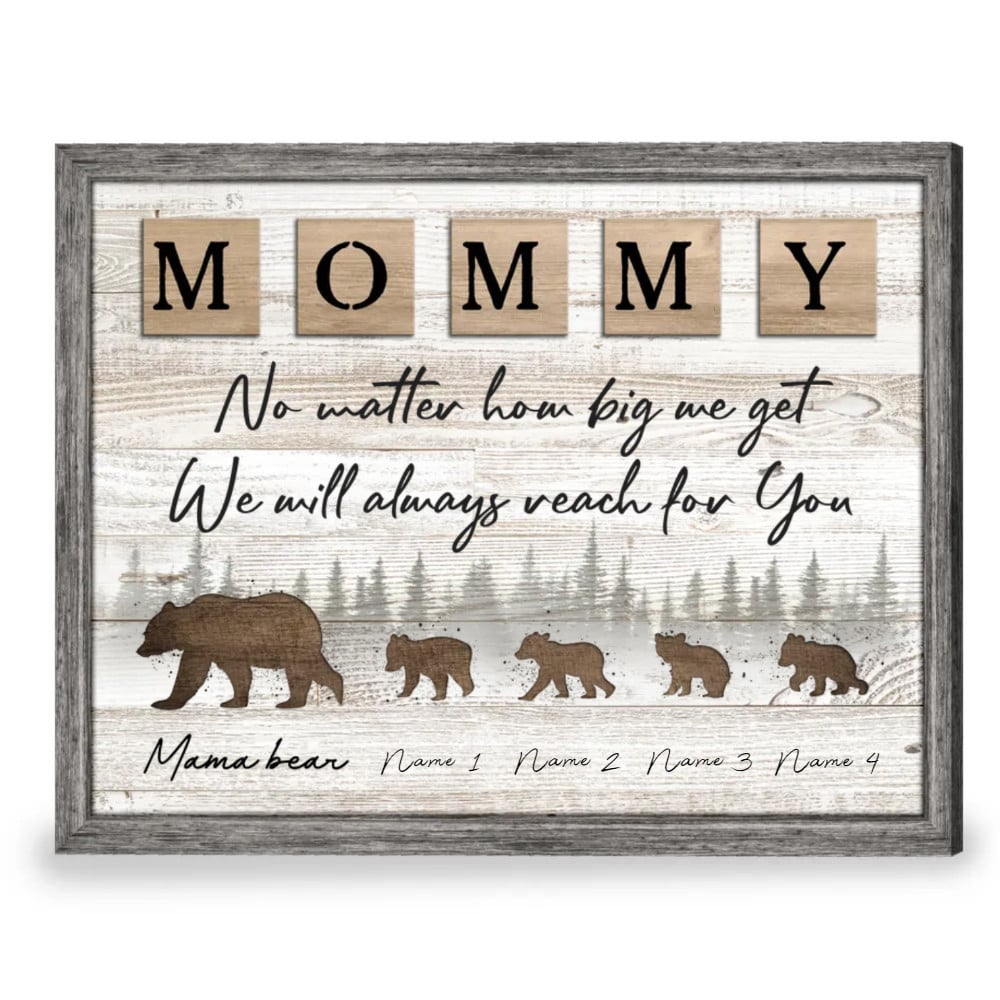 Custom Mama Bear Canvas, No Matter How Big Me Get Gift For Mother On Birthday Wall Art