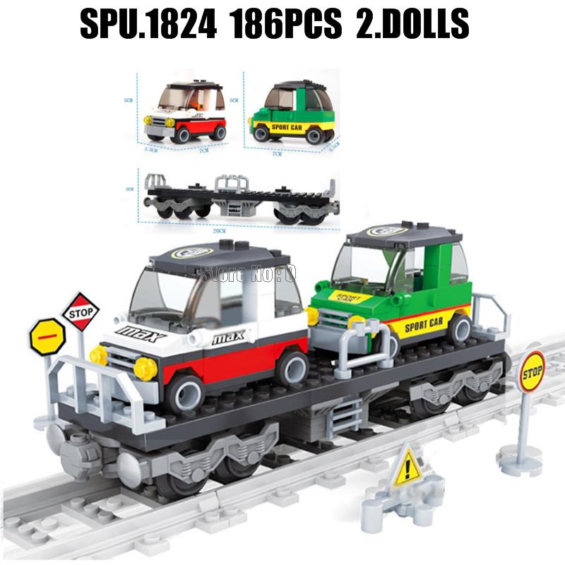 25412 186pcs Urban Track Train Rail Railway Car Building Block 2 Dolls Toy alx