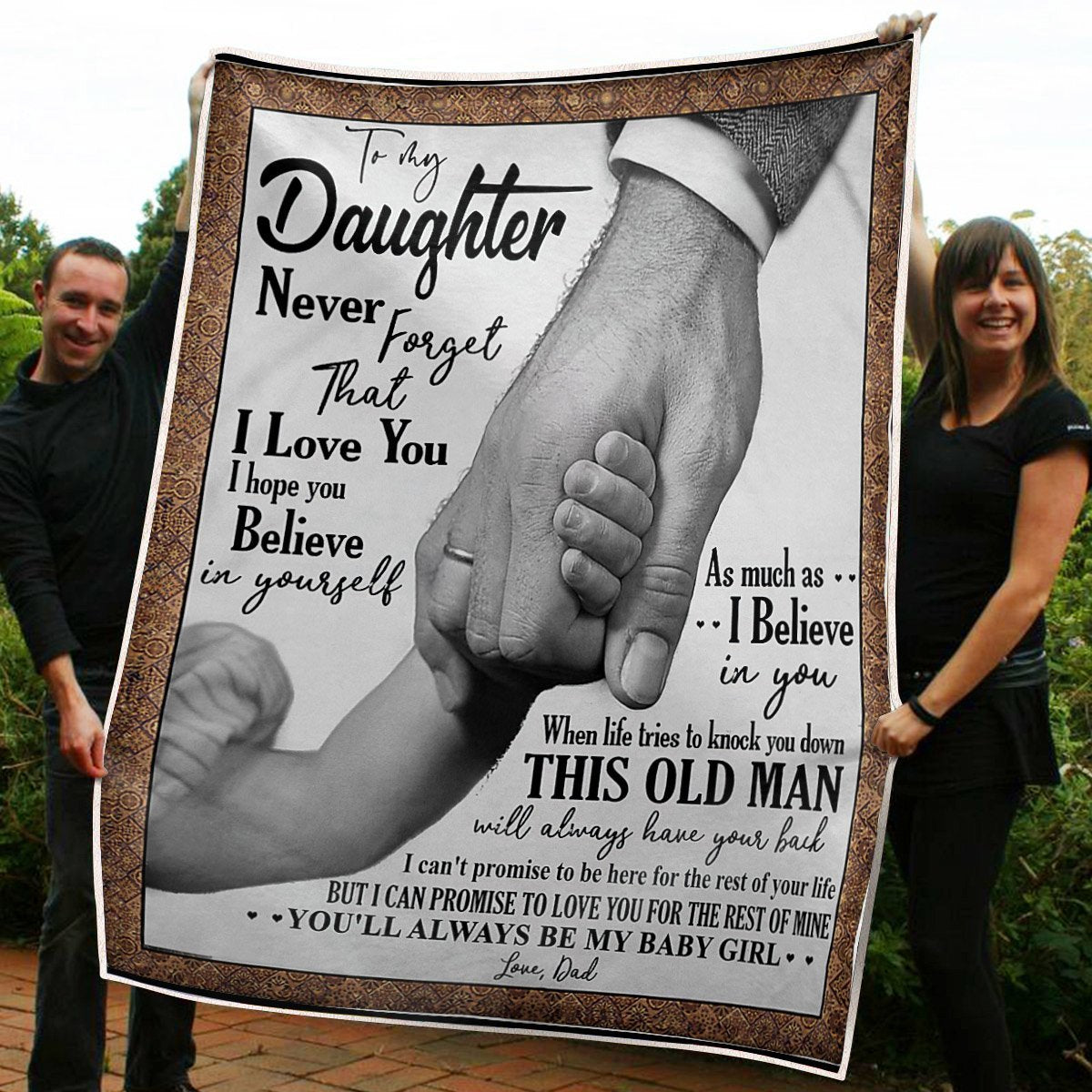 To My Daughter Blanket Hand In Hand Always Have Your Back Gift From Dad Fleece Blanket