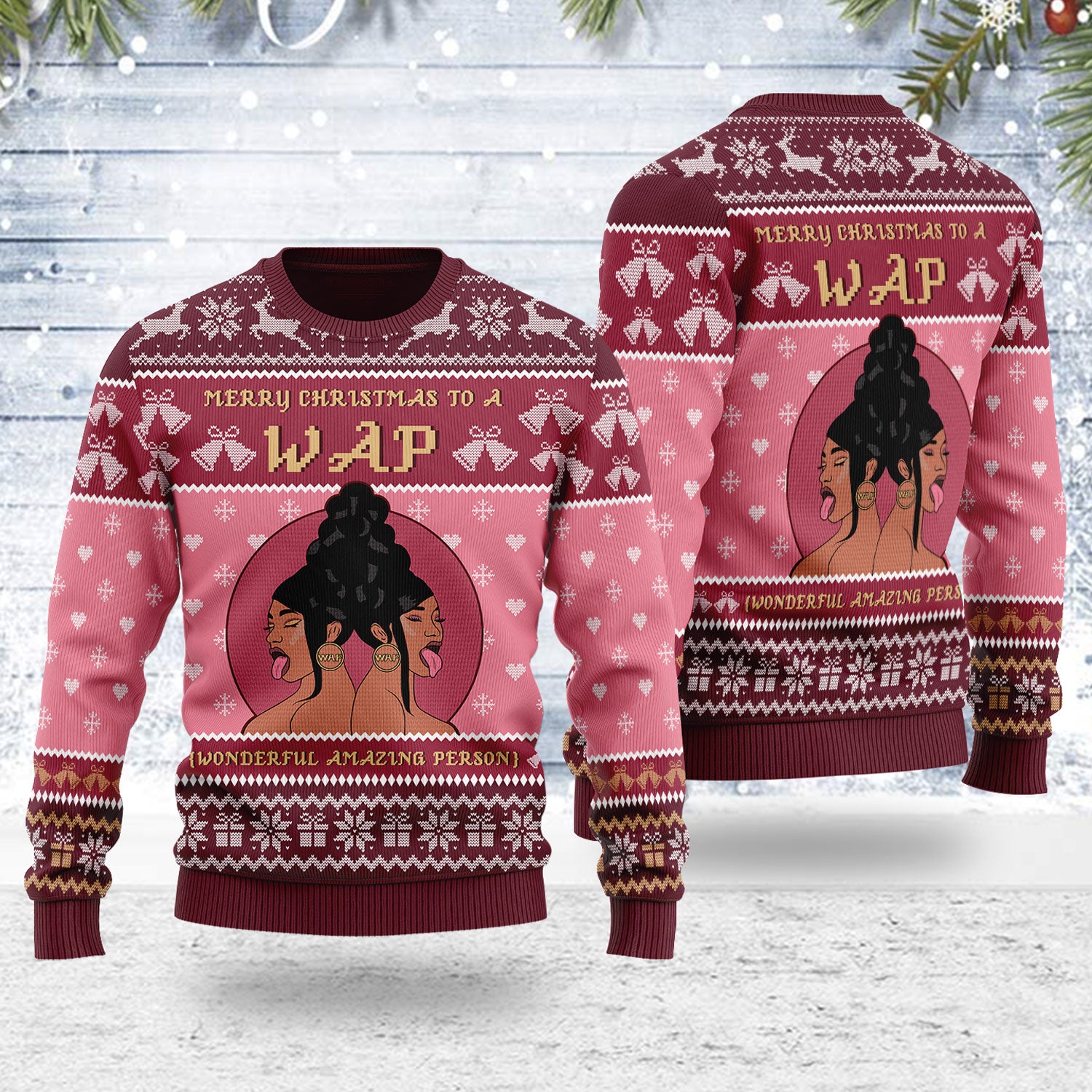 Customspig Ugly Christmas Sweater Merry Christmas To A Wap 3D Apparel