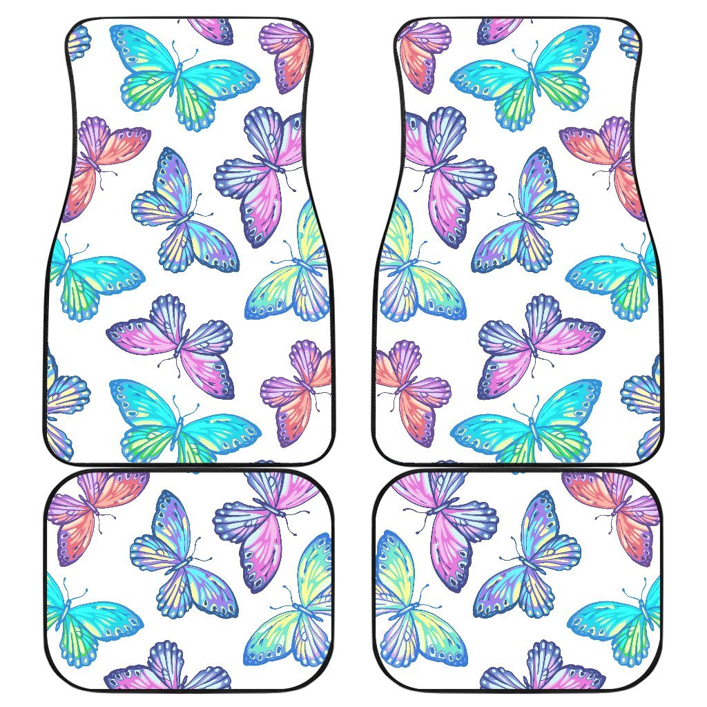 Colorful Butterfly Pattern Print Front And Back Car Floor Mats, Front Car Mat