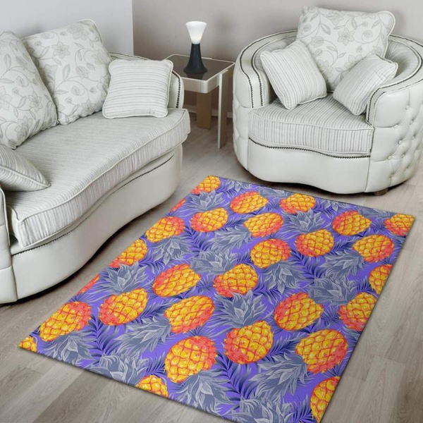 Blue Neon Pineapple Hawaiian Print Area Rug