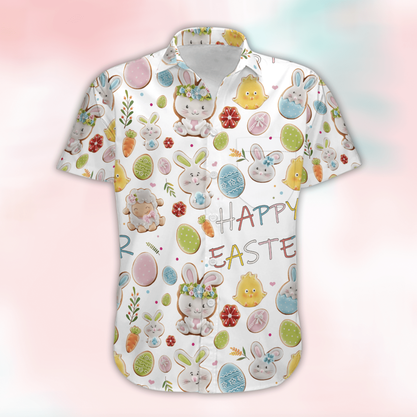 Beach Shirt Cover Your Body With Amazing Happy Easter White Sweet Bunny Lamb Chick Cookies Hawaiian Aloha Shirts