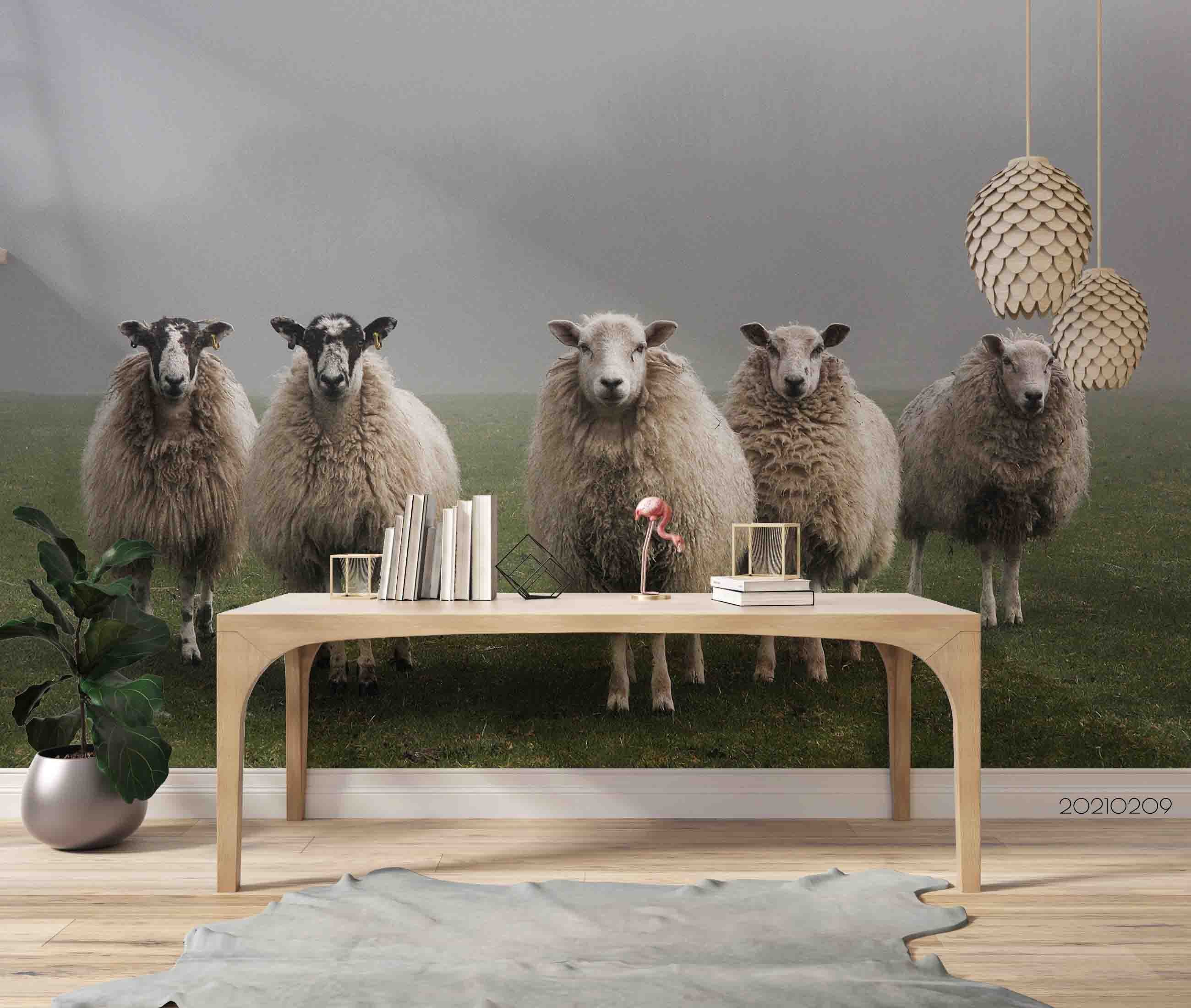 3D Meadow Sheep Animal Wall Mural Wallpaper Lqh 218