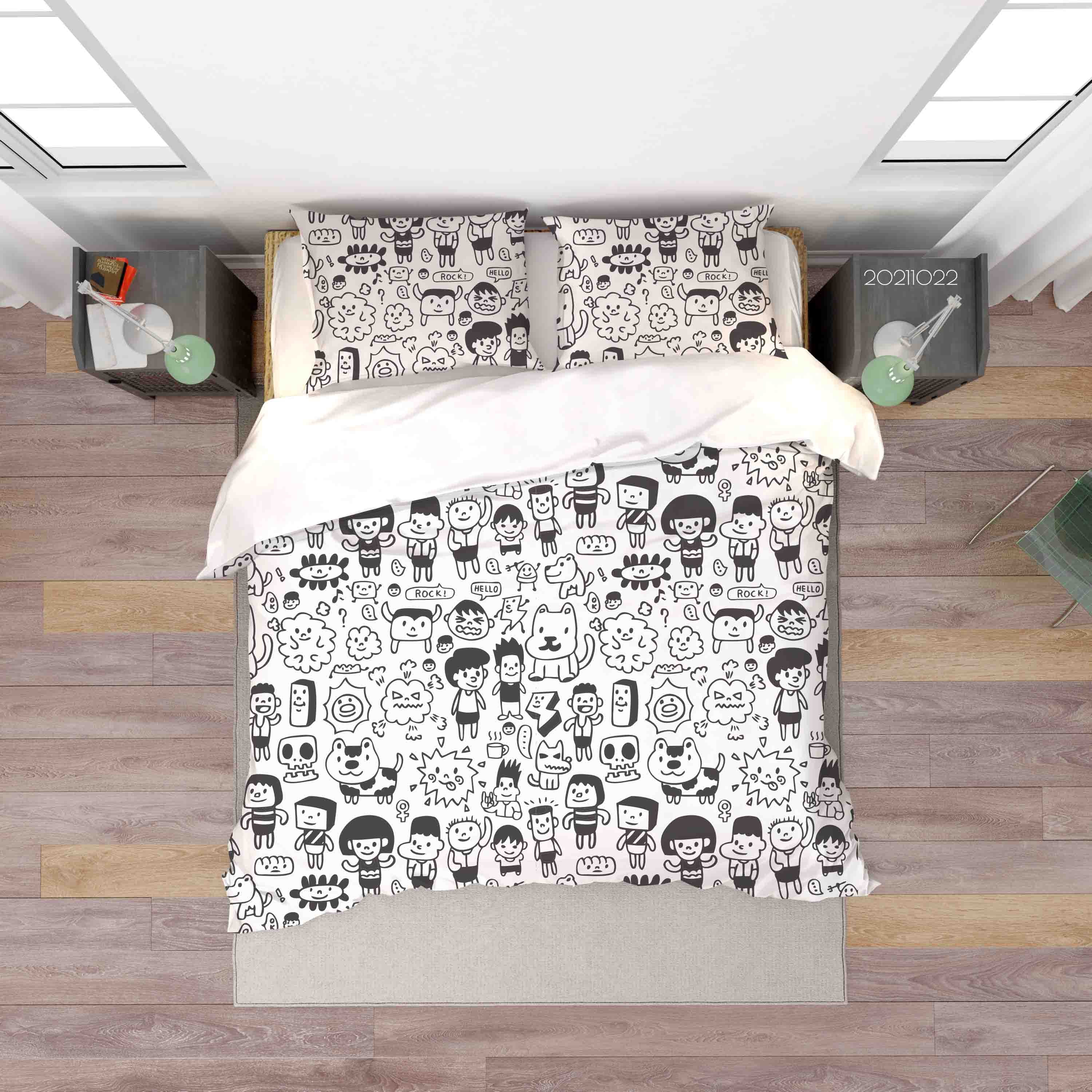 3D Cartoon Animal Kid Doodle Quilt Cover Set Bedding Set Duvet Cover Pillowcases 72