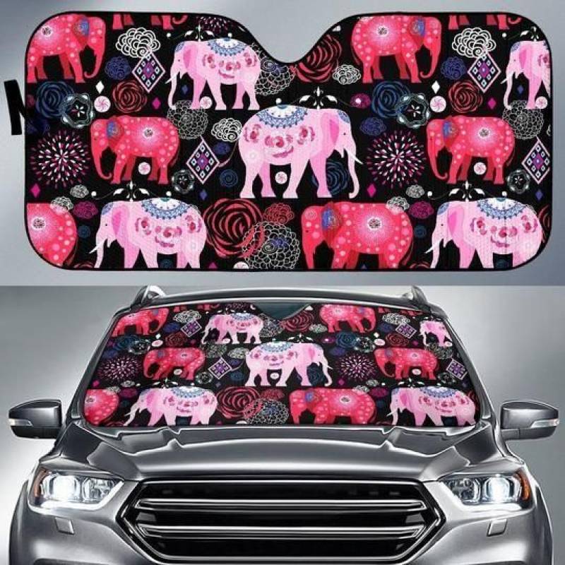 Pink Elephant Pattern Car Sun Shade