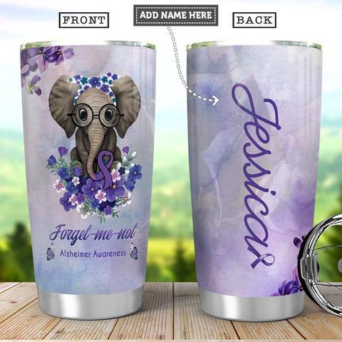 Personalized Elephant Alzheimer Awareness Stainless Steel Tumbler, Personalized Tumblers, Tumbler Cups, Custom Tumblers