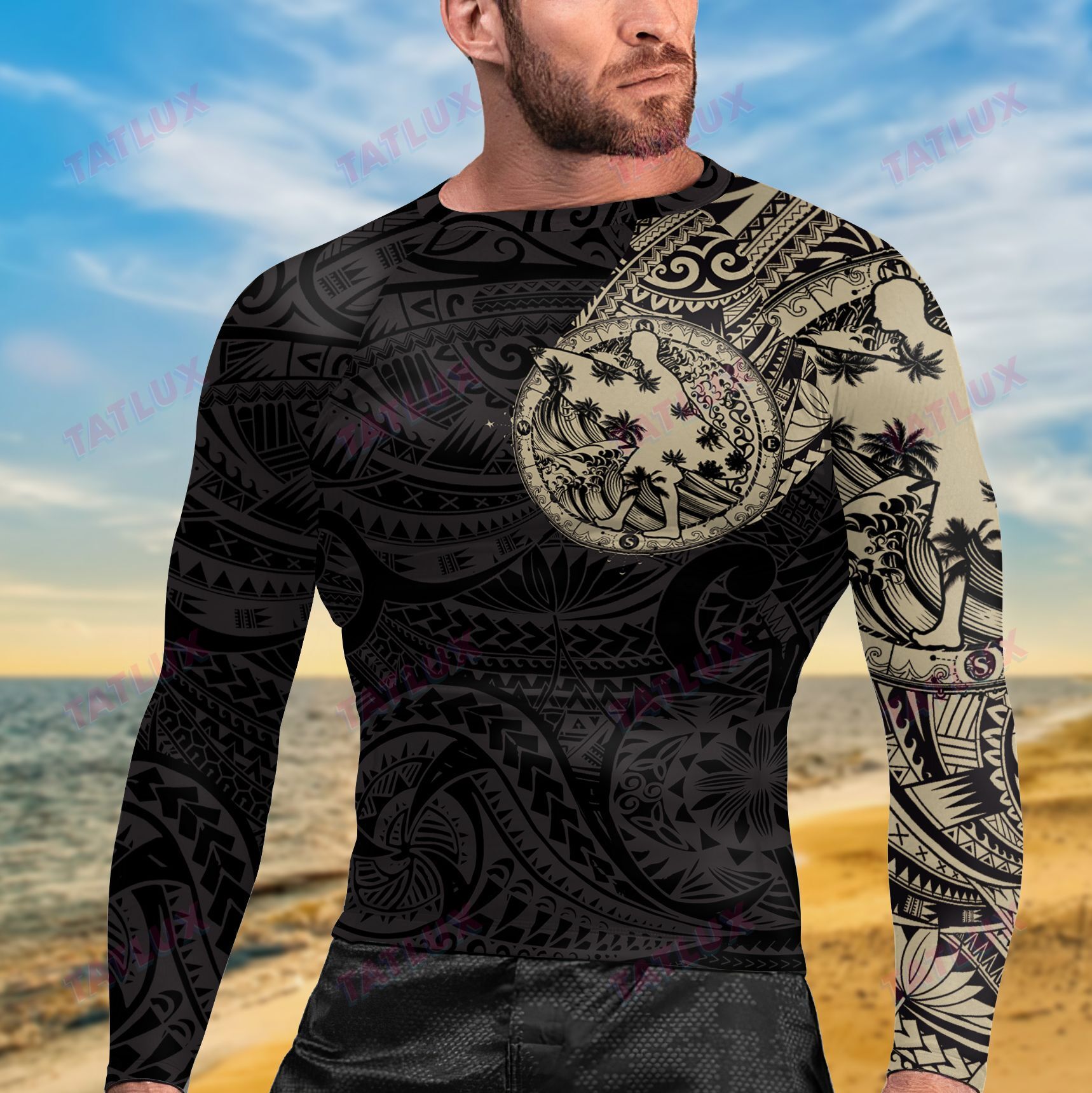 Surfing Hawaiian Mandala Pattern All Over Print Long Sleeve Rash Guard Ha21687