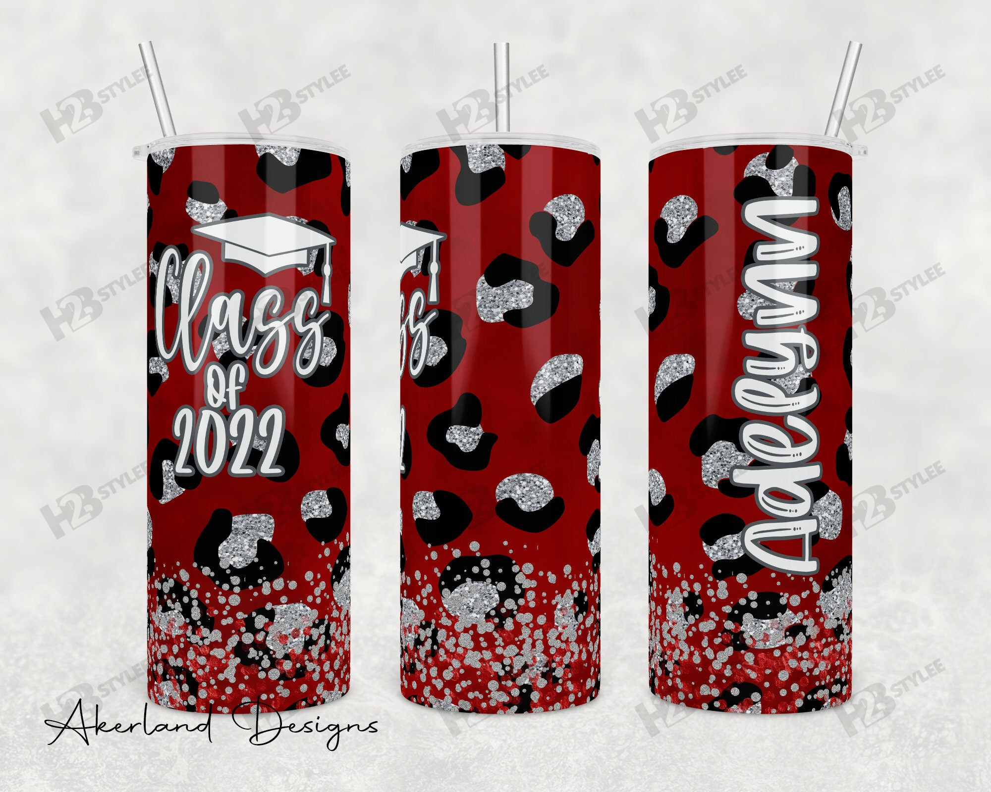 Class Of 2022 Red Leopard Graduation Stainless Steel Skinny Tumbler