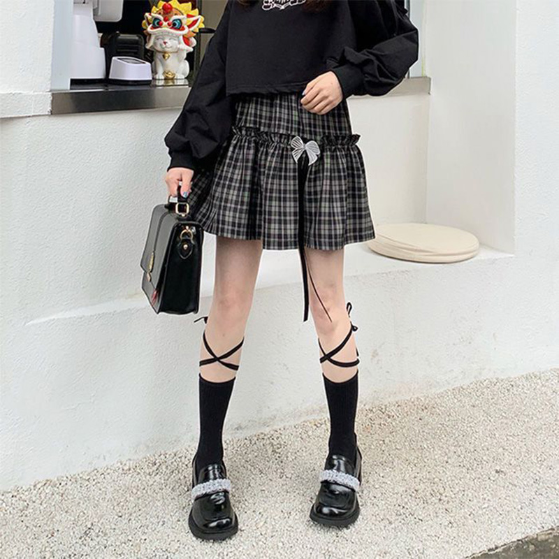 Two-Piece Suit Off-The-Shoulder Long-Sleeved T-Shirt Women’S Sweater Short Top + Plaid Skirt Jk Skirt Student Can Be Acquired alx