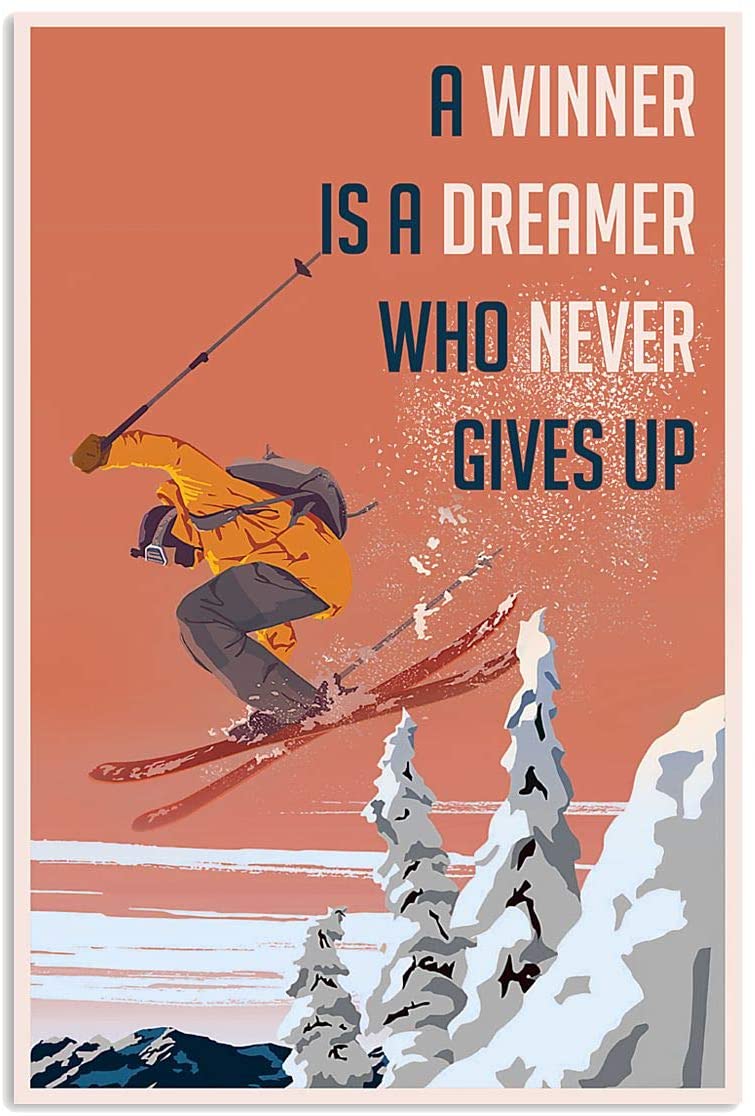 Vintage Ski Winner Dreamer Poster Art Print      Home Decor Gift For Men Women Family Friend On Birthday Xmas