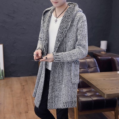 Autumn Winter Men’s Long Sweater coat Solid Color Long Sleeve Hooded Sweater Outerwear Men Casual Sweater Cardigan X9217 alx