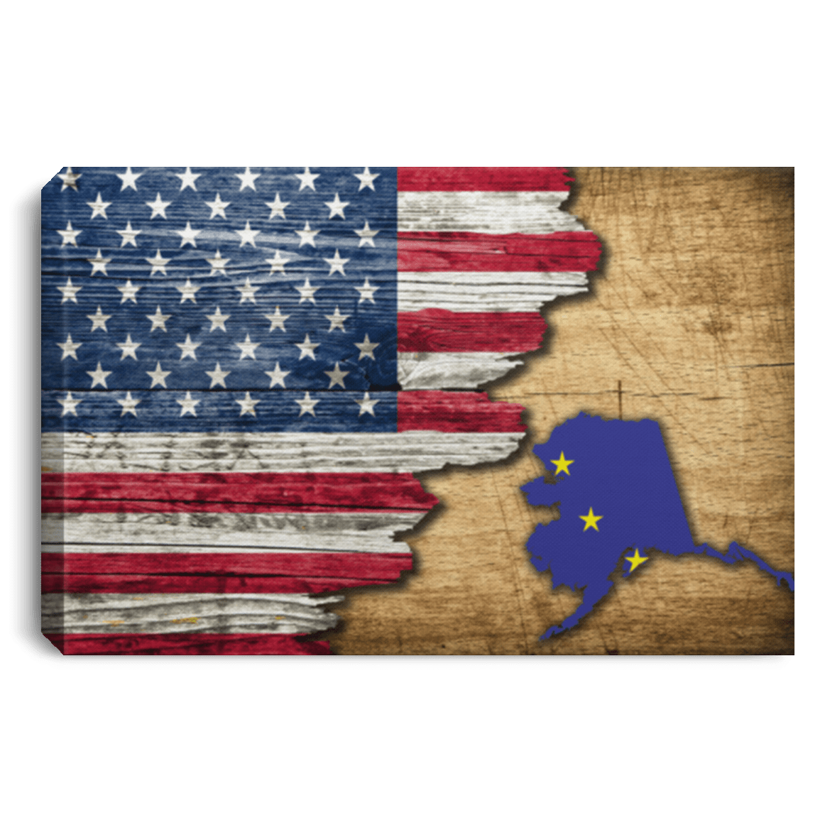 United States/Alaska Flag Ripped Effect 18X12 Inches Landscape Canvas .75In Frame