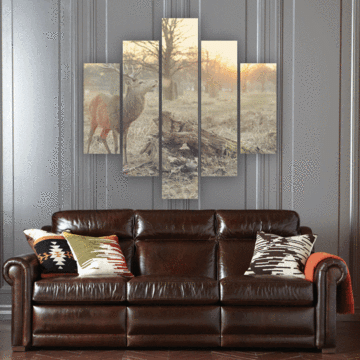 Sunset Deer Animal 5 Panel Canvas Art Wall Decor