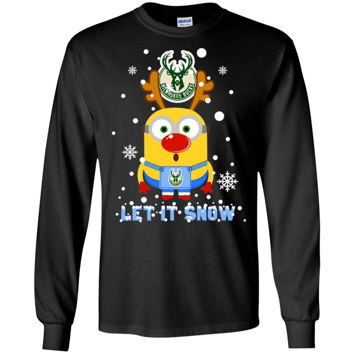 Find Minion Milwaukee Bucks Ugly Christmas Sweaters Let It Snow LS Cotton T-Shirt