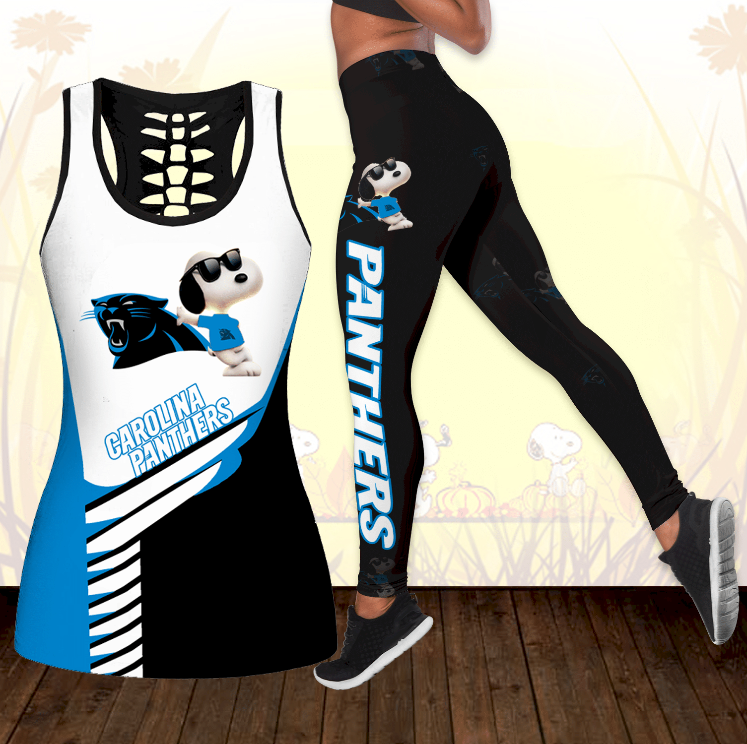 Combo Carolina Panthers Snoopy Hollow Tanktop Leggings Set K1738