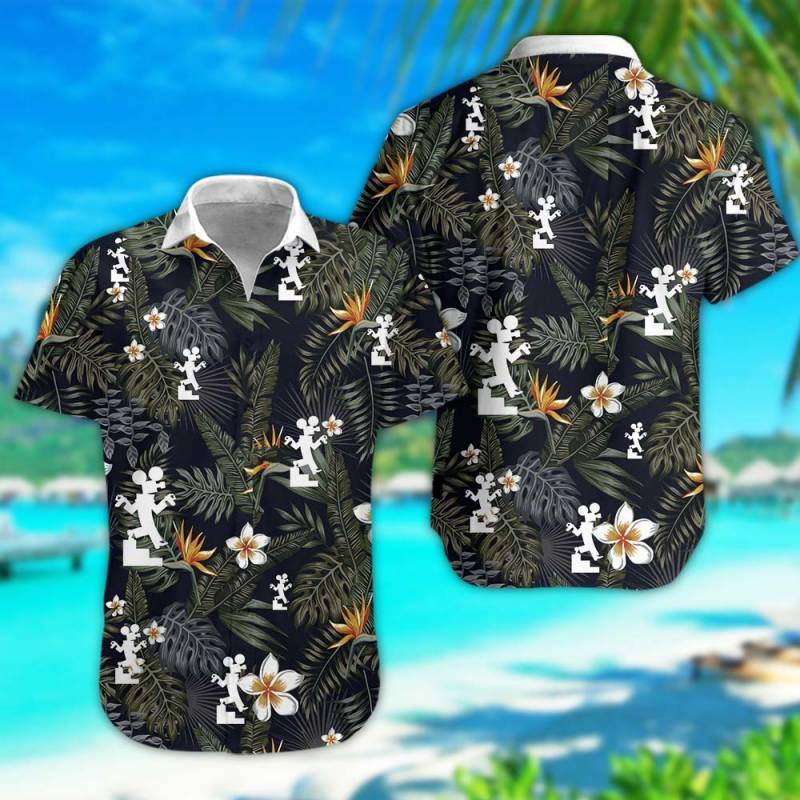 Animator Floral Hawaiian Shirt in Black And Green Rub Personalization 3D Full Print Button Shirt