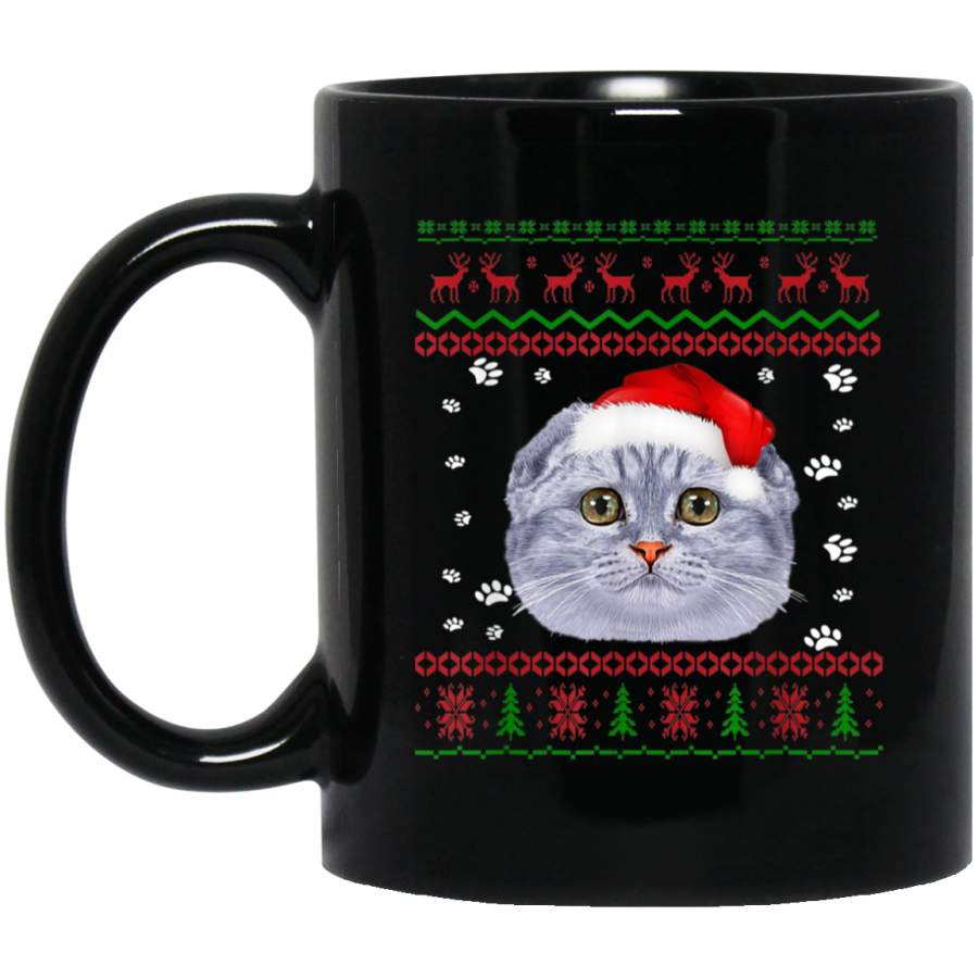 Scottish Fold Cat Ugly Christmas Sweater Cat Lover Gift Black Mug