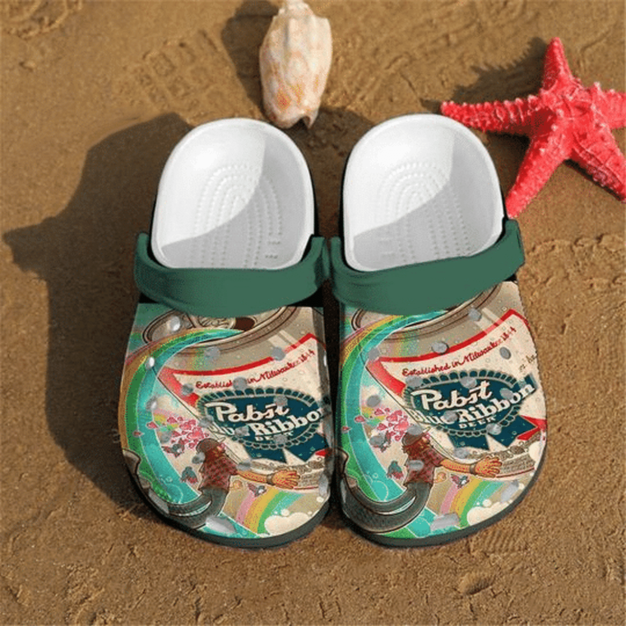 Pabst Blue Ribbon Green Crocs Crocband Clog Comfortable Water Shoes ...
