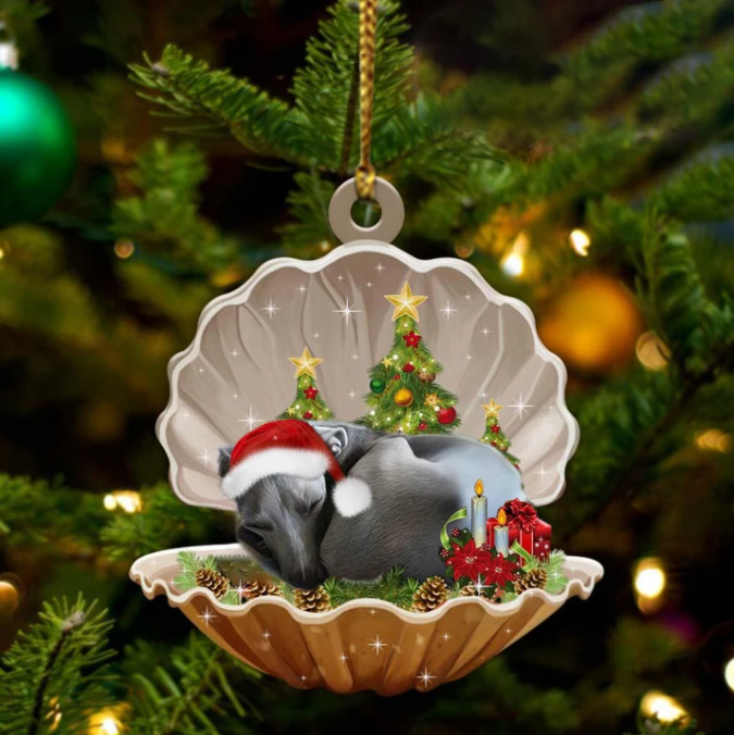 Greyhound3-Sleeping Pearl In Christmas Two Sided Ornament