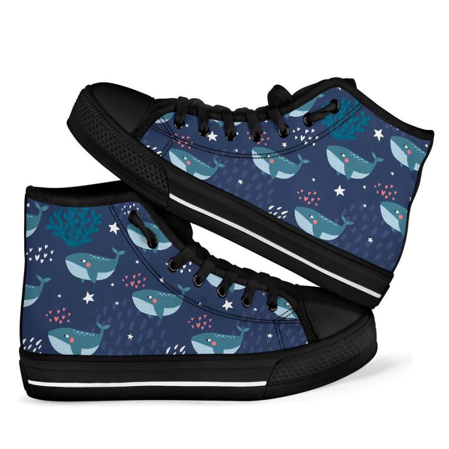 Whale Humpback Print Pattern Men Women’s High Top Shoes