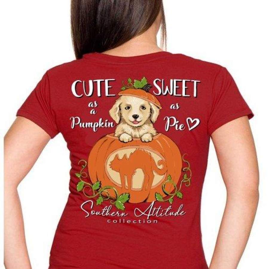 Southern Attitude Preppy Pumpkin Puppy Fall Maroon T-Shirt