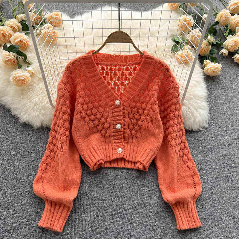 Zik Hekiy Women Knitted Cardigan Sweater Jacket Women Autumn And Winter New V-Neck Hollow Short Section Knitted Sweater alx