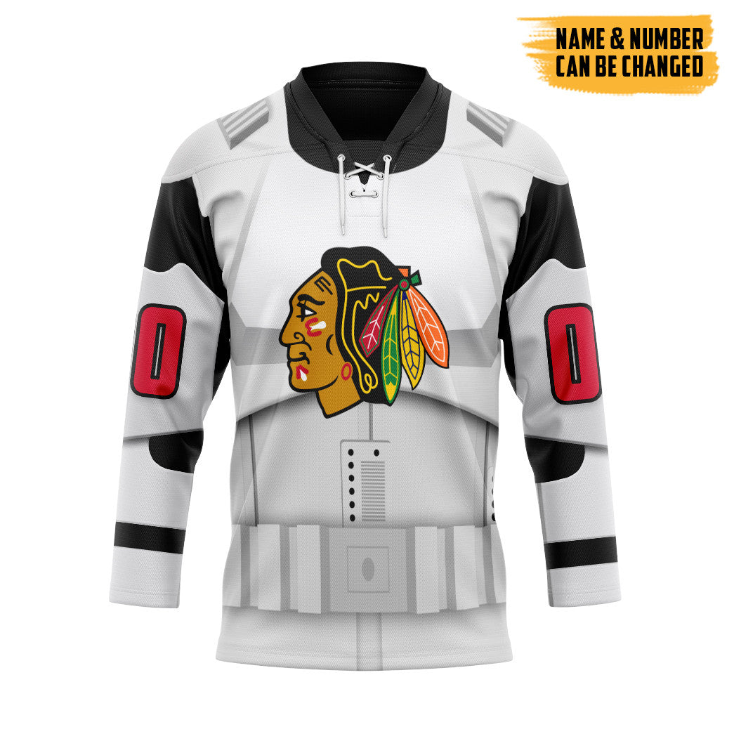 Gearhumans 3D S.W X Chicago Blackhawks May The 4Th Be With You Custom Name Custom Number Hockey Jersey