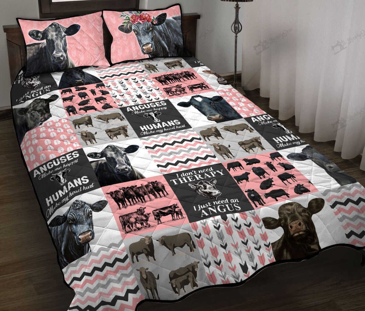 Angus cow-Pink Quilt Bed Set & Quilt Blanket DVE20120105-DVQ20120105