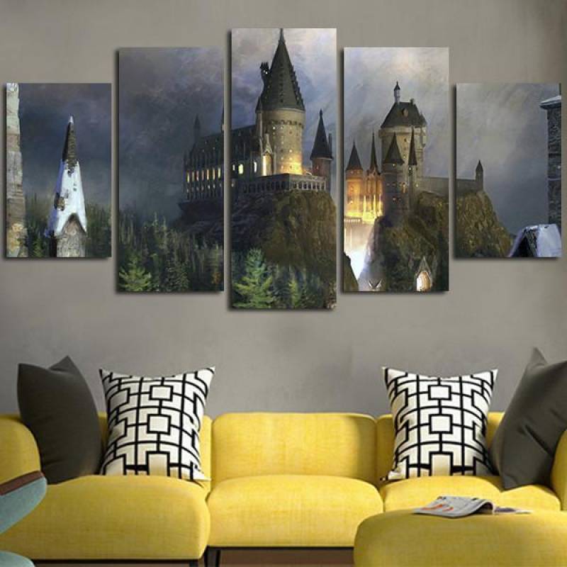 5 Panel Hogwarts Castle Wall Art Canvas - Readingllc