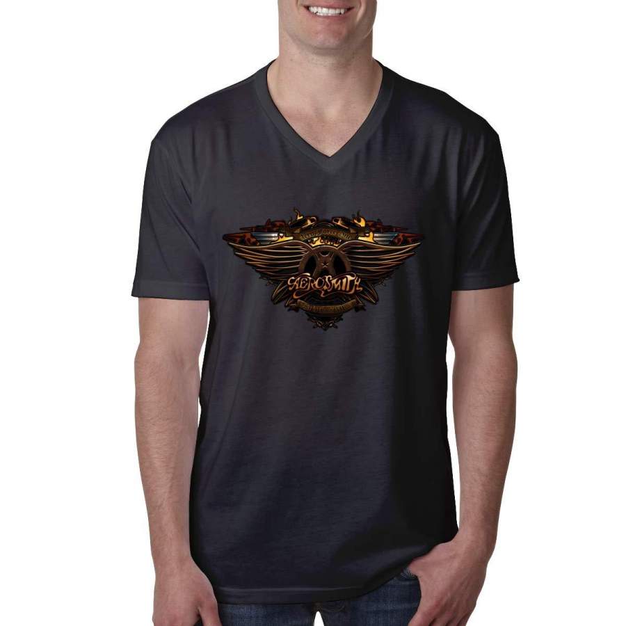 Aerosmith Man T-Shirt Short Sleeve Tops Fashion V-Neck Shirt Comfortable Classic Casual Tee